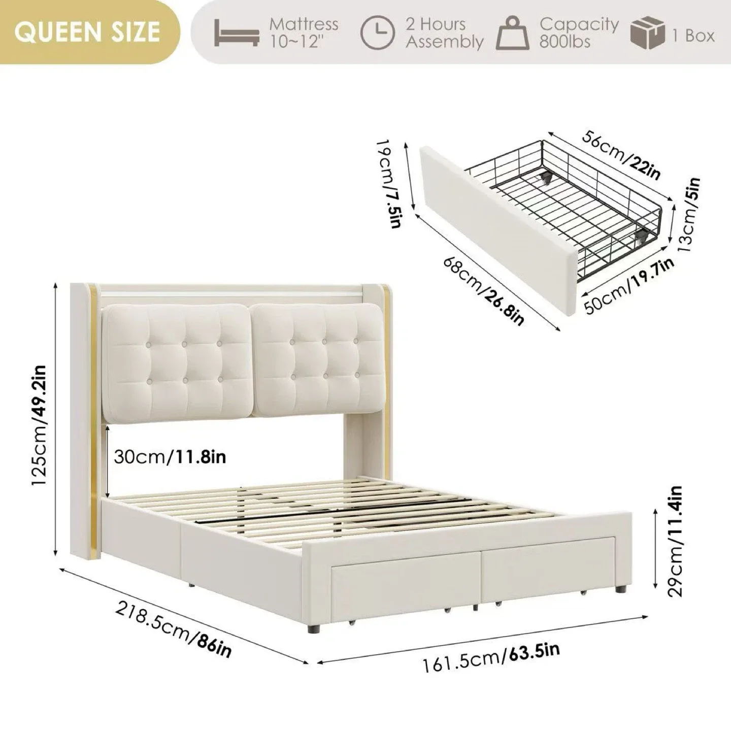 Queen Size LED Bed Frame with Storage image indicator(4)