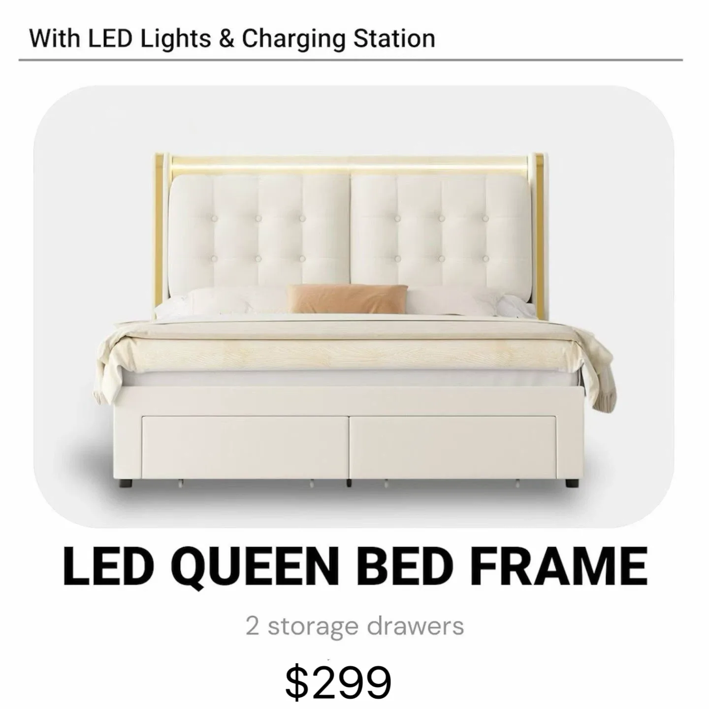 Queen Size LED Bed Frame with Storage