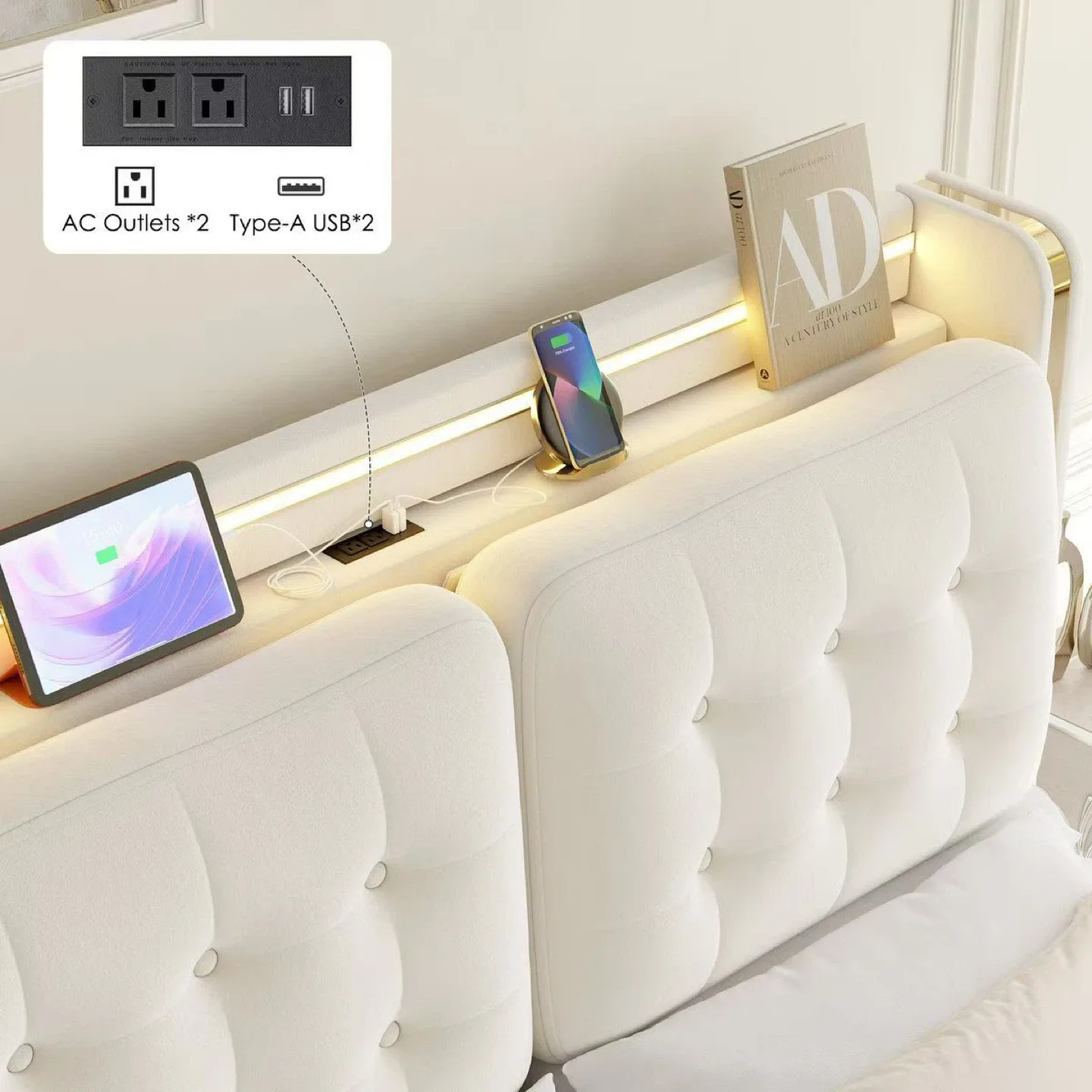 Queen Size LED Bed Frame with Storage image indicator(7)