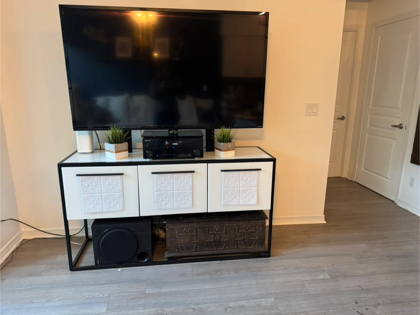 White & Black TV Stand with Storage
