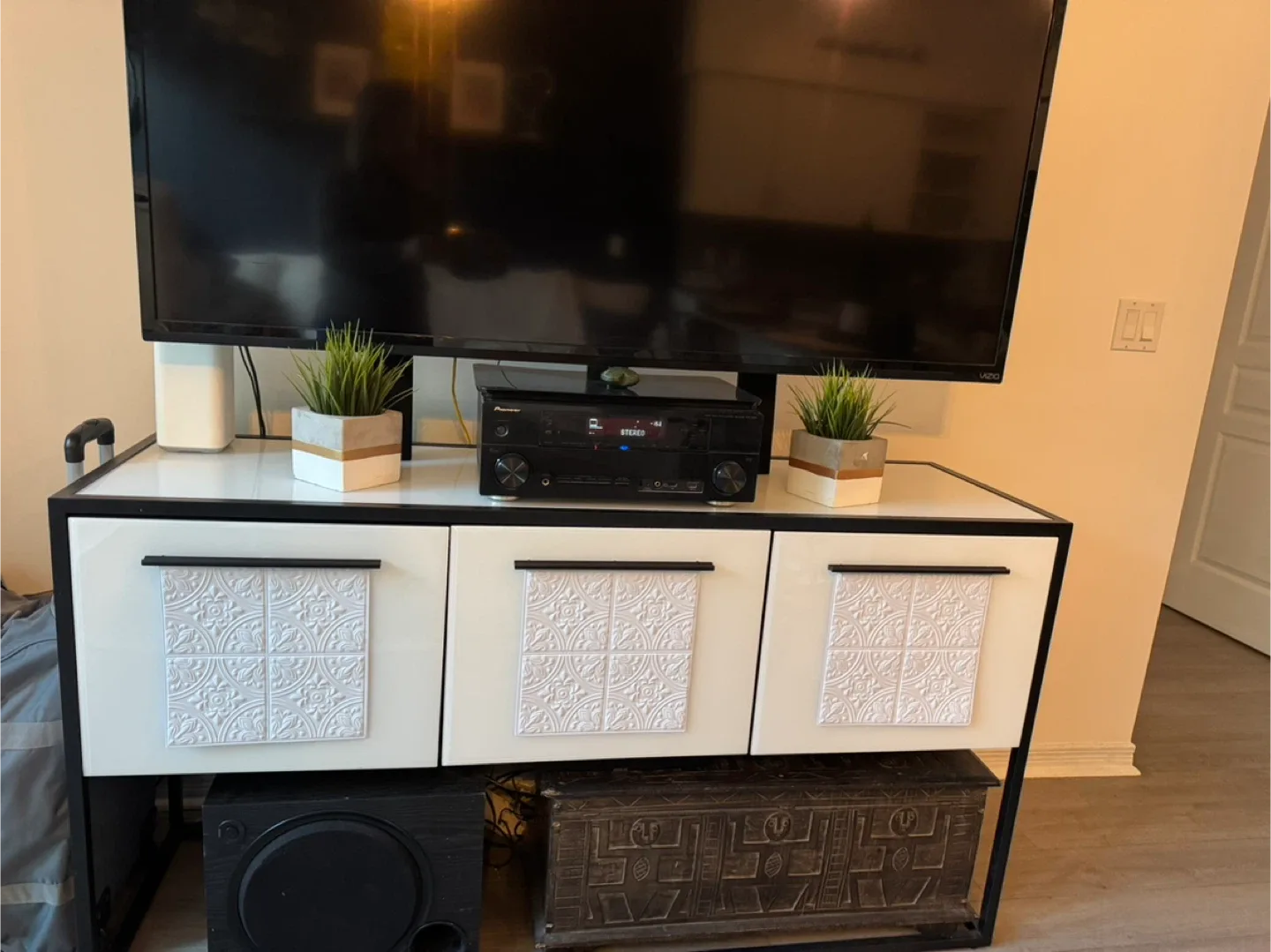 White & Black TV Stand with Storage image indicator(3)