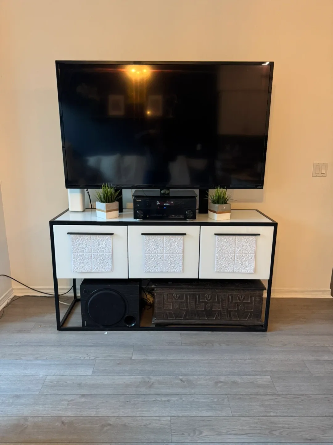 White & Black TV Stand with Storage image indicator(2)