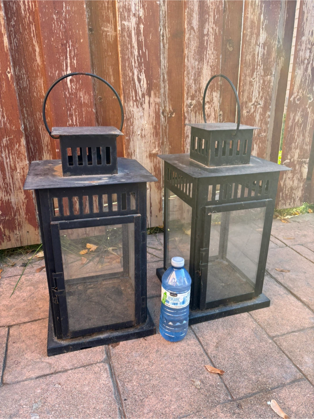 2 Black Metal/Glass Candle Lanterns