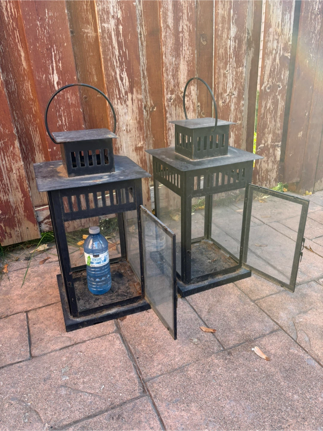 2 Black Metal/Glass Candle Lanterns - photo 2