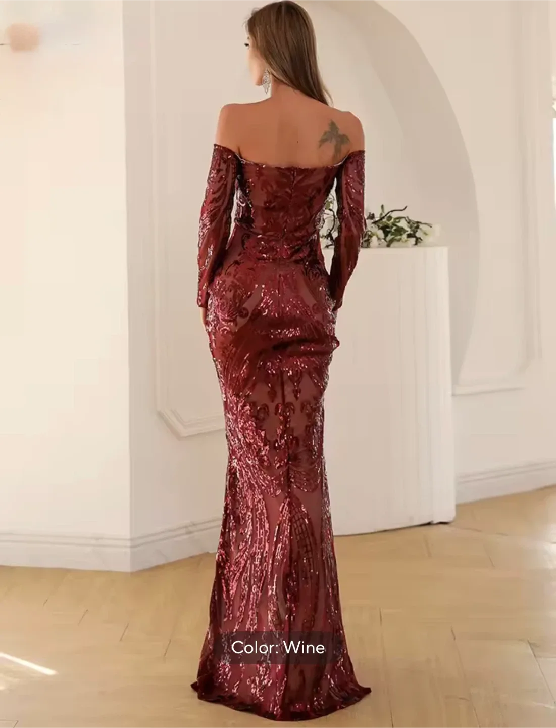 Wine Coloured Sequin Evening Gown image indicator(2)
