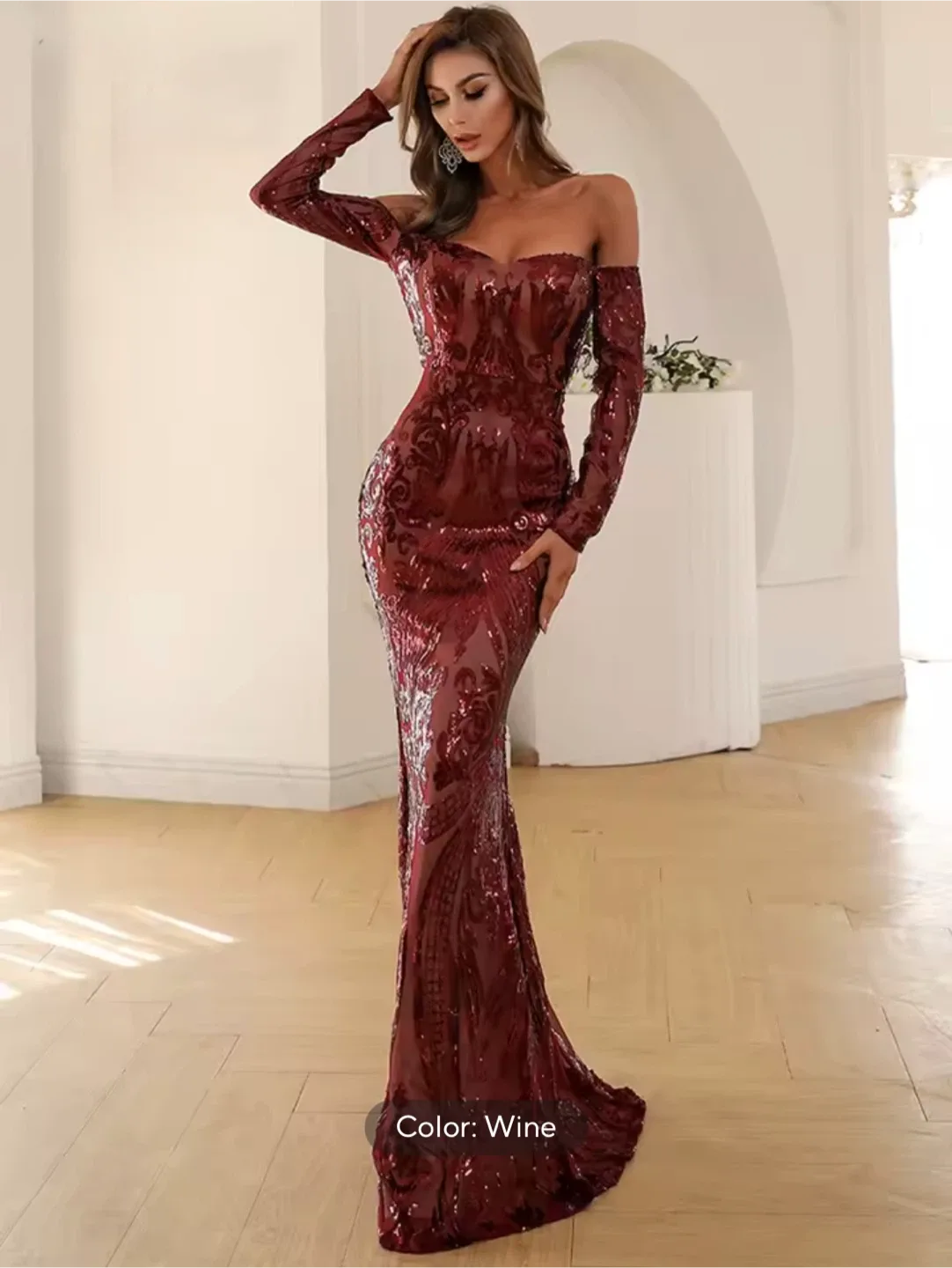 Wine Coloured Sequin Evening Gown image indicator(3)