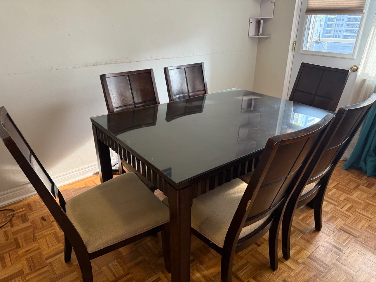 Dining Table with 6 Chairs - Dark Wood