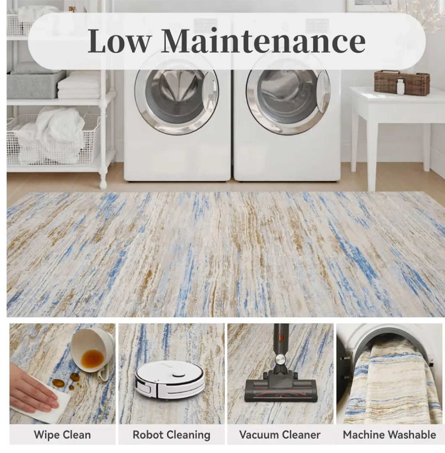 Area Rug 8x10 ft- Blue, Beige, and Gold image indicator(6)