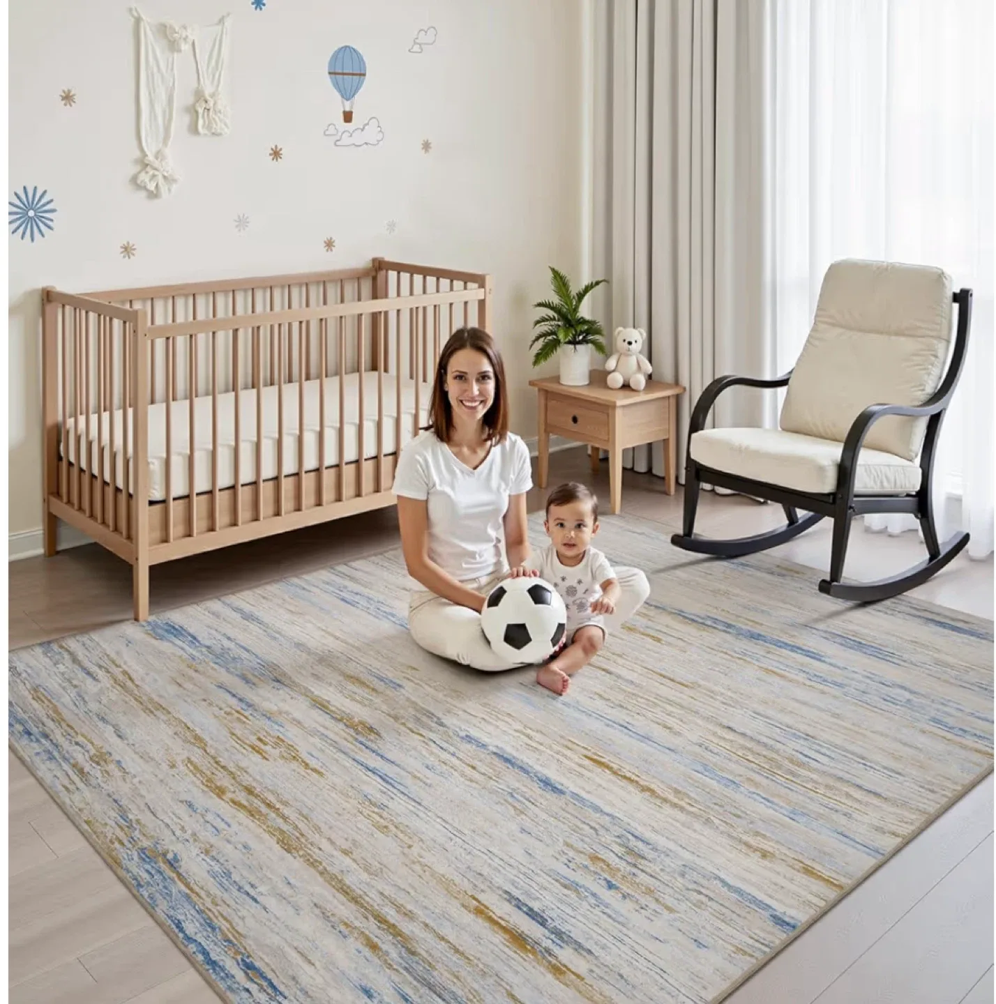 Area Rug 8x10 ft- Blue, Beige, and Gold image indicator(5)