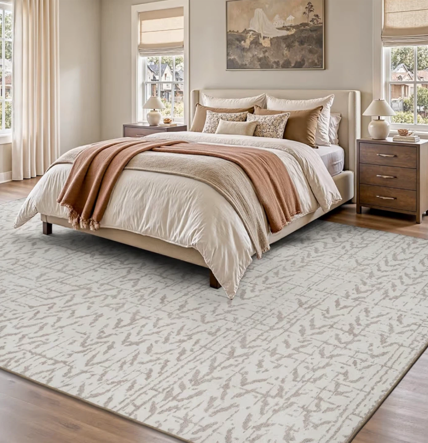 Beige & Grey Abstract Area Rug 8x10 ft- Machine Washable - photo 2
