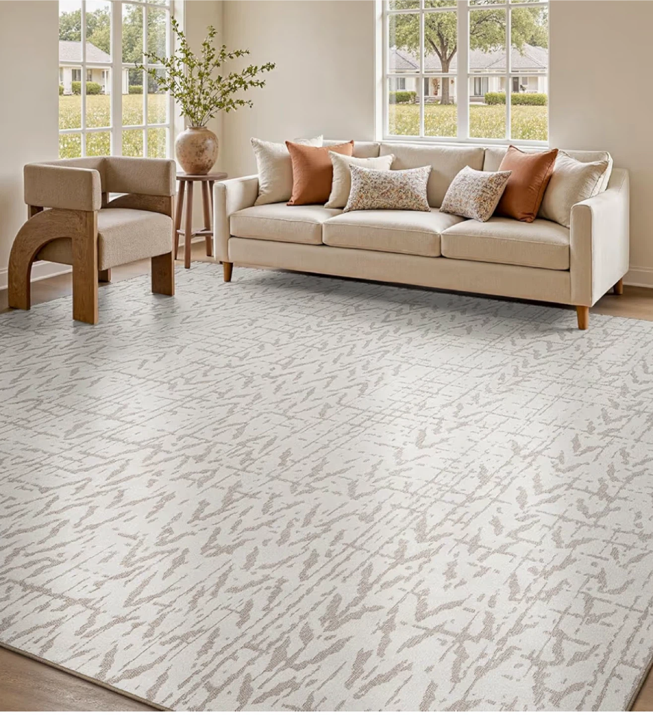 Beige & Grey Abstract Area Rug 8x10 ft- Machine Washable - photo 3