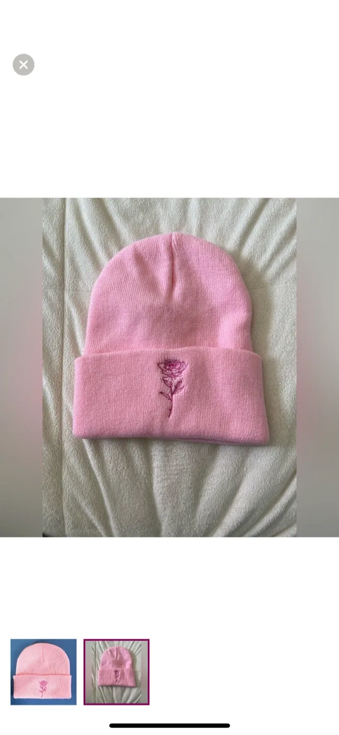 Pink Embroidered Rose Beanie image indicator(2)