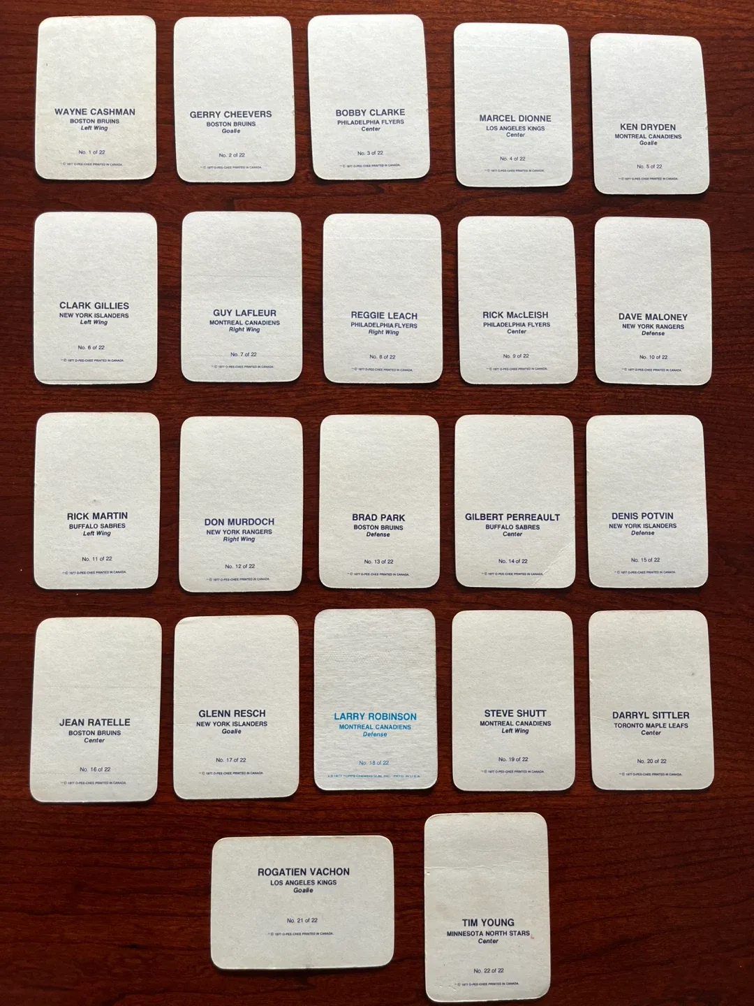 1977-78 O-pee-chee colour hockey cards  complete set of 22 cards image indicator(2)