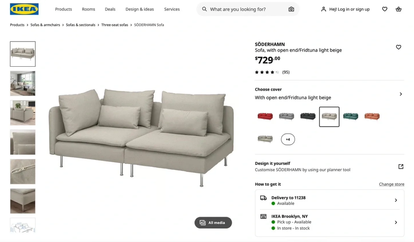 IKEA Söderhamn Sectional Sofa - Beige, Machine-Washable image indicator(8)