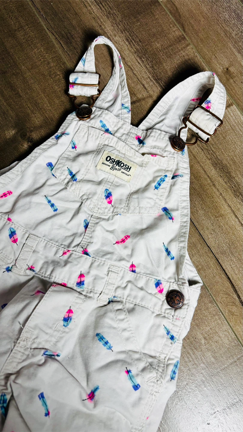 OshKosh B'gosh Girls' Feather Print Twill Overalls (2T) - photo 3