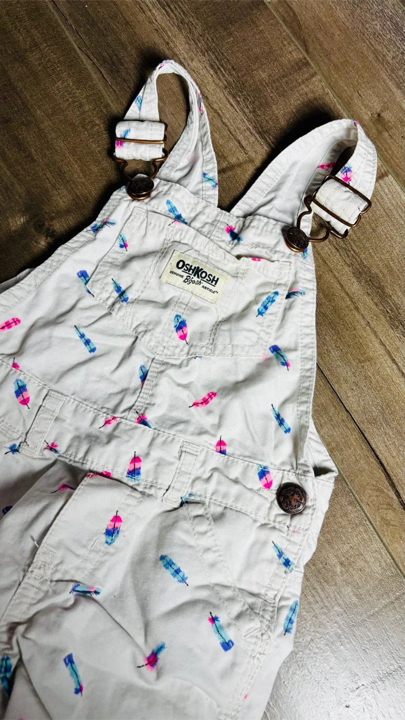 OshKosh B'gosh Girls' Feather Print Twill Overalls (2T) image indicator(3)
