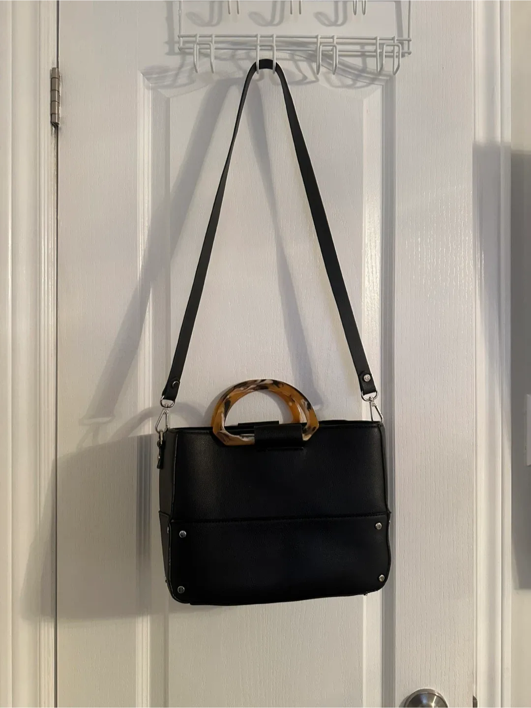 Black Handbag with Tortoise Handles