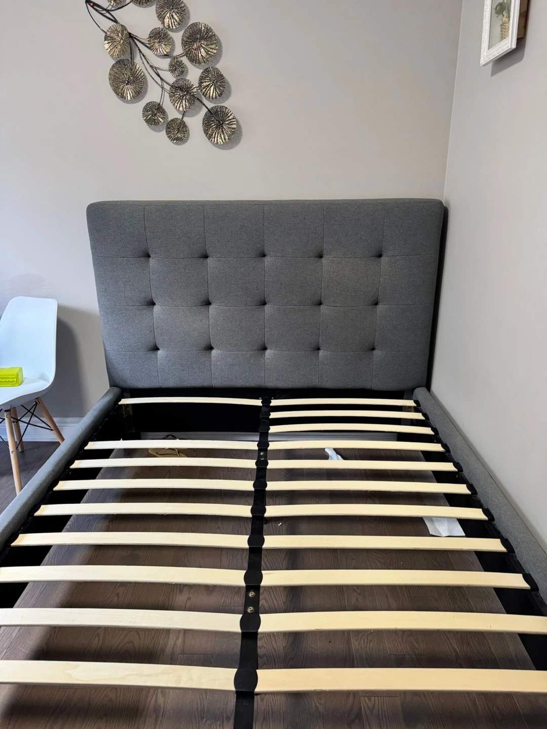 Costco Queen size Upholstered Platform Bed Frame and mattress - photo 2