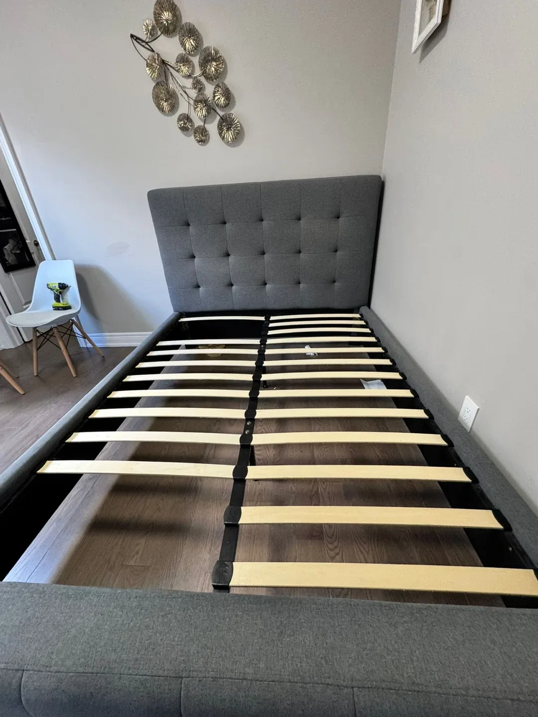 Costco Queen size Upholstered Platform Bed Frame and mattress image indicator(3)