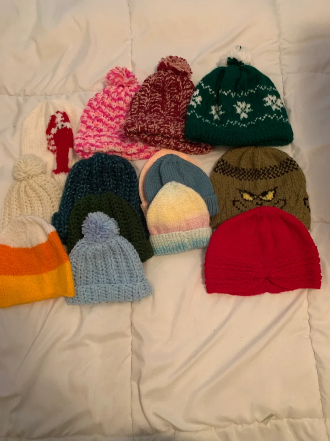 Crocheted hats and dish cloths