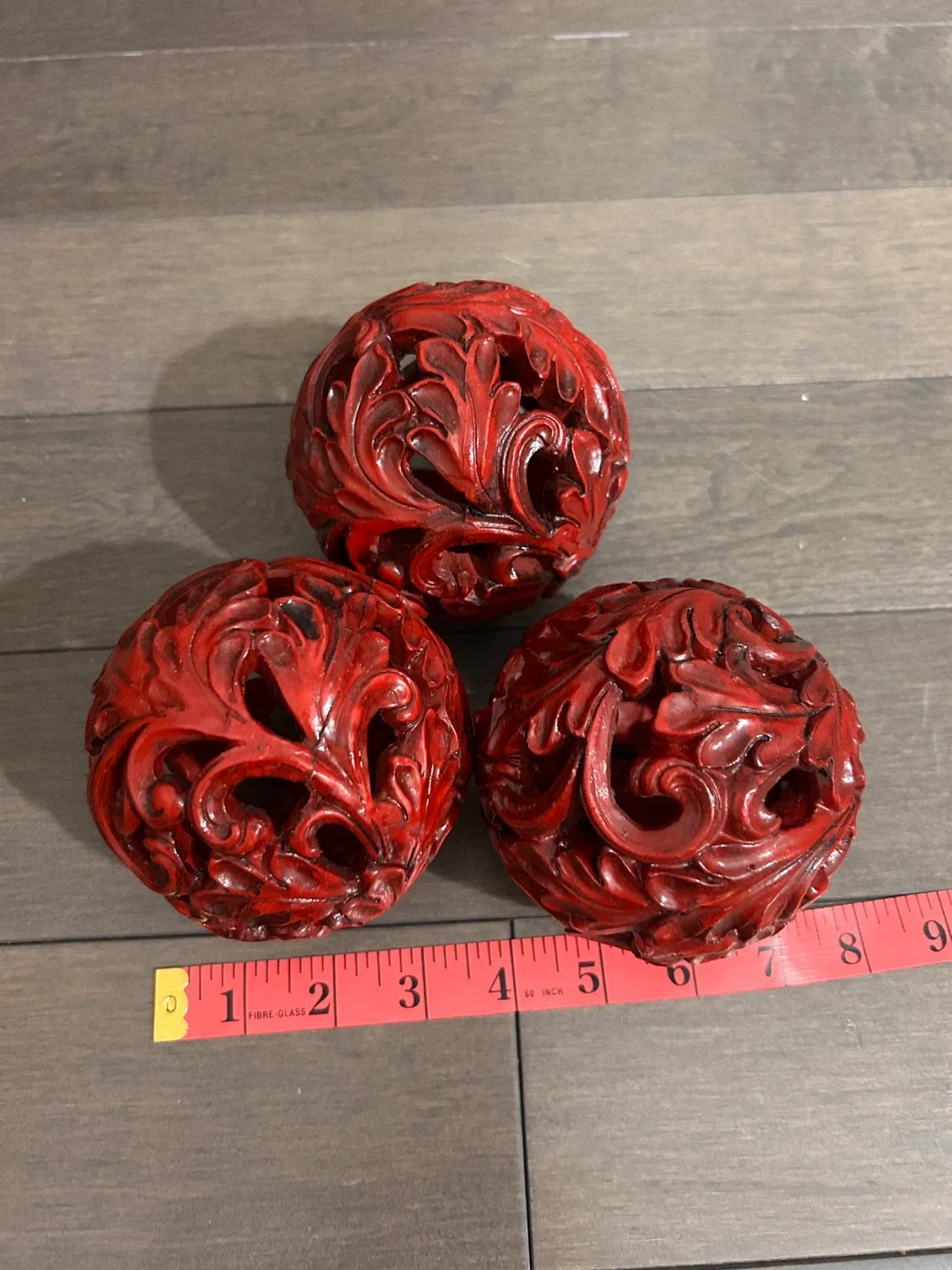 Red Carved Decorative Balls - Set of 3 image indicator(2)