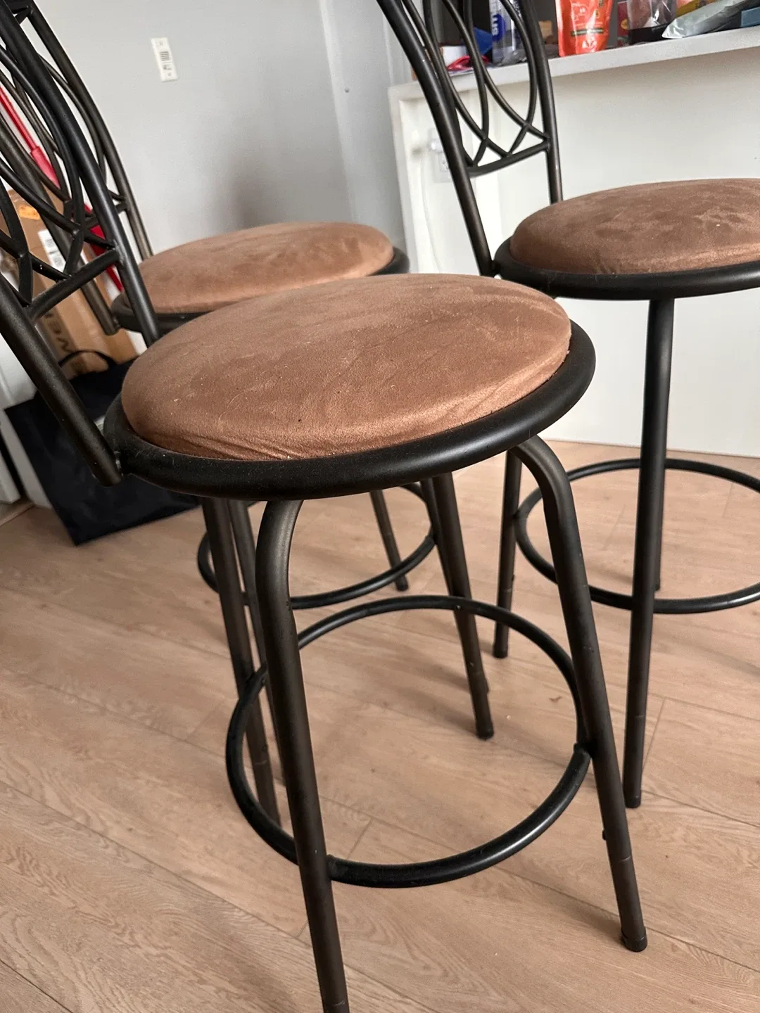 Set of 3 Bar Stools - Black Metal & Brown Seats image indicator(3)