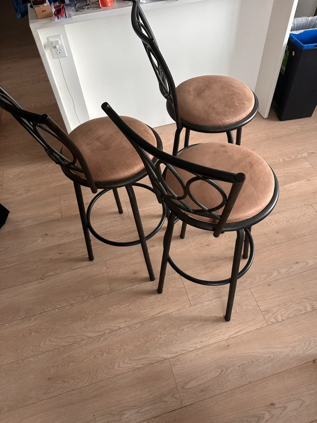 Set of 3 Bar Stools - Black Metal & Brown Seats image indicator(2)