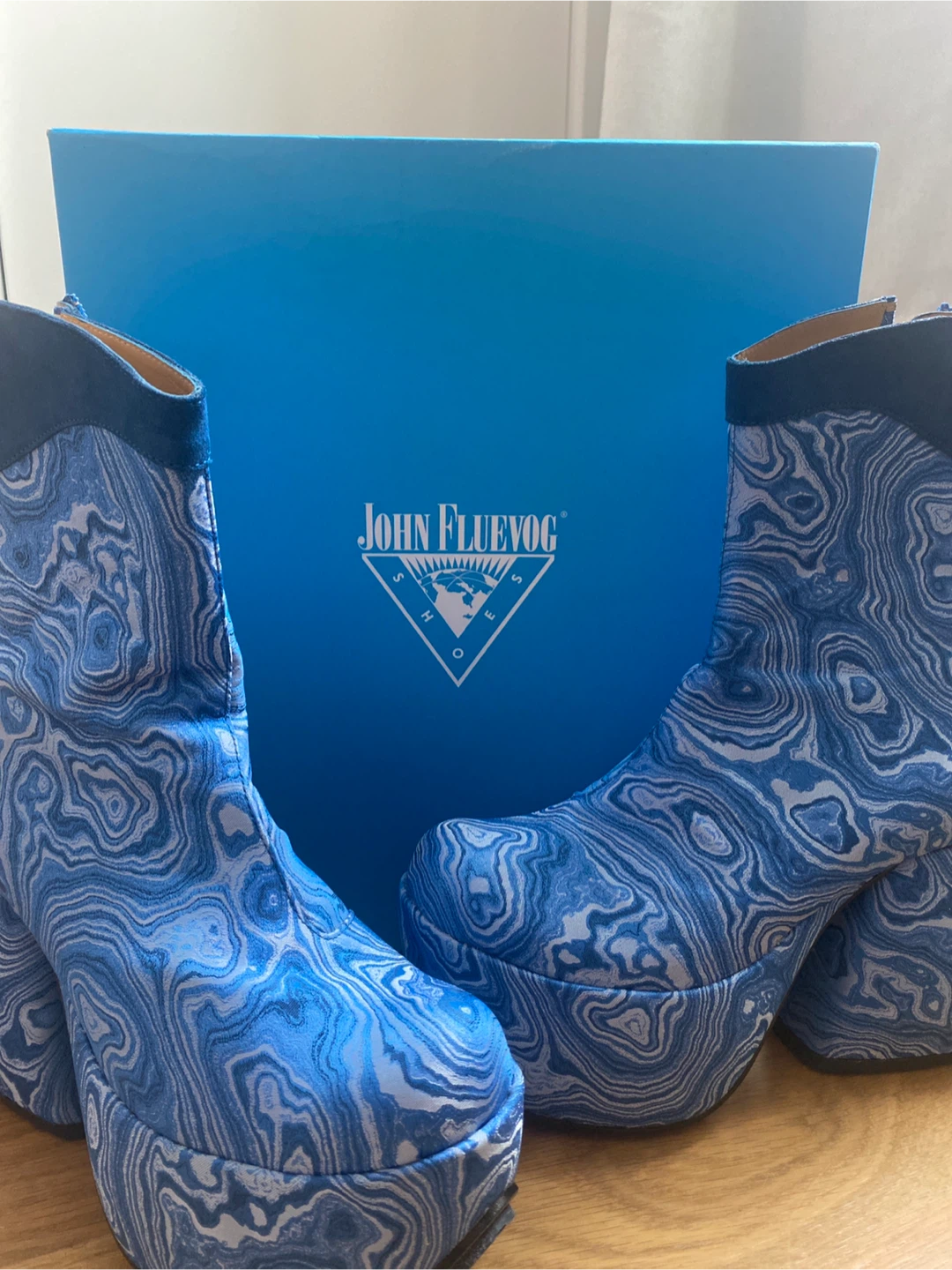 John Fluevog Superfly Platform Mid Calf Boots - Blue Size 7 - photo 3