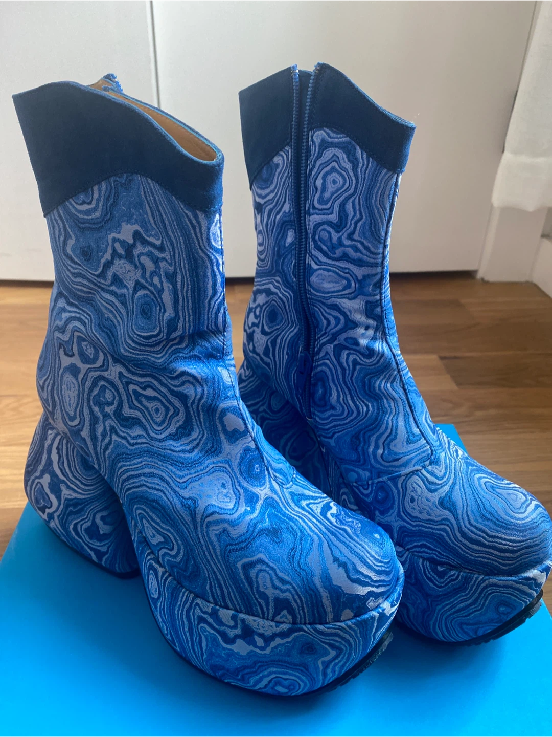 John Fluevog Superfly Platform Mid Calf Boots - Blue Size 7 - photo 2