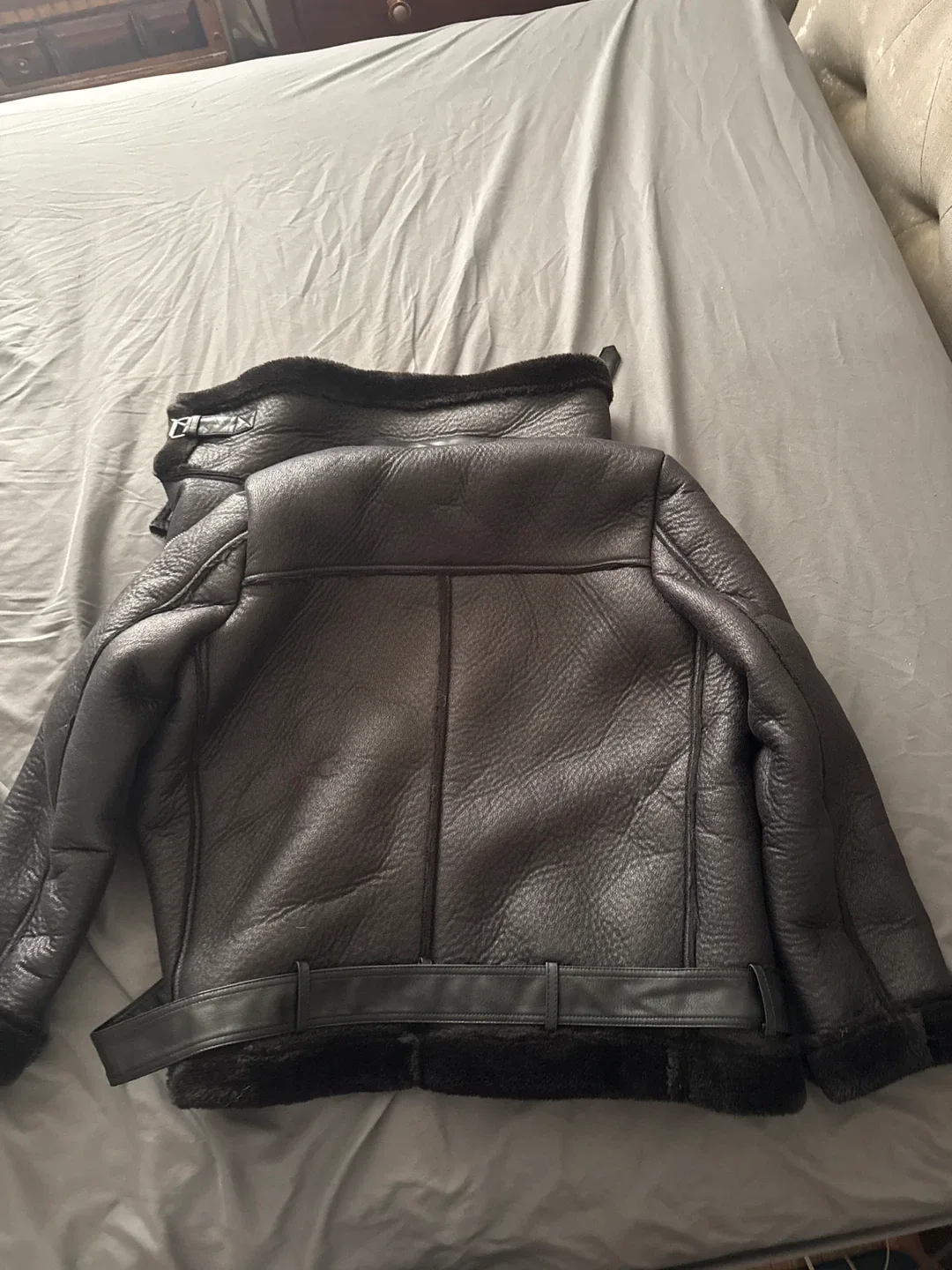 Black Faux Leather Aviator Jacket image indicator(2)