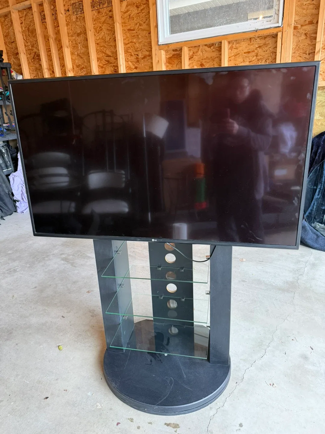 Black TV Stand with three glass shelves