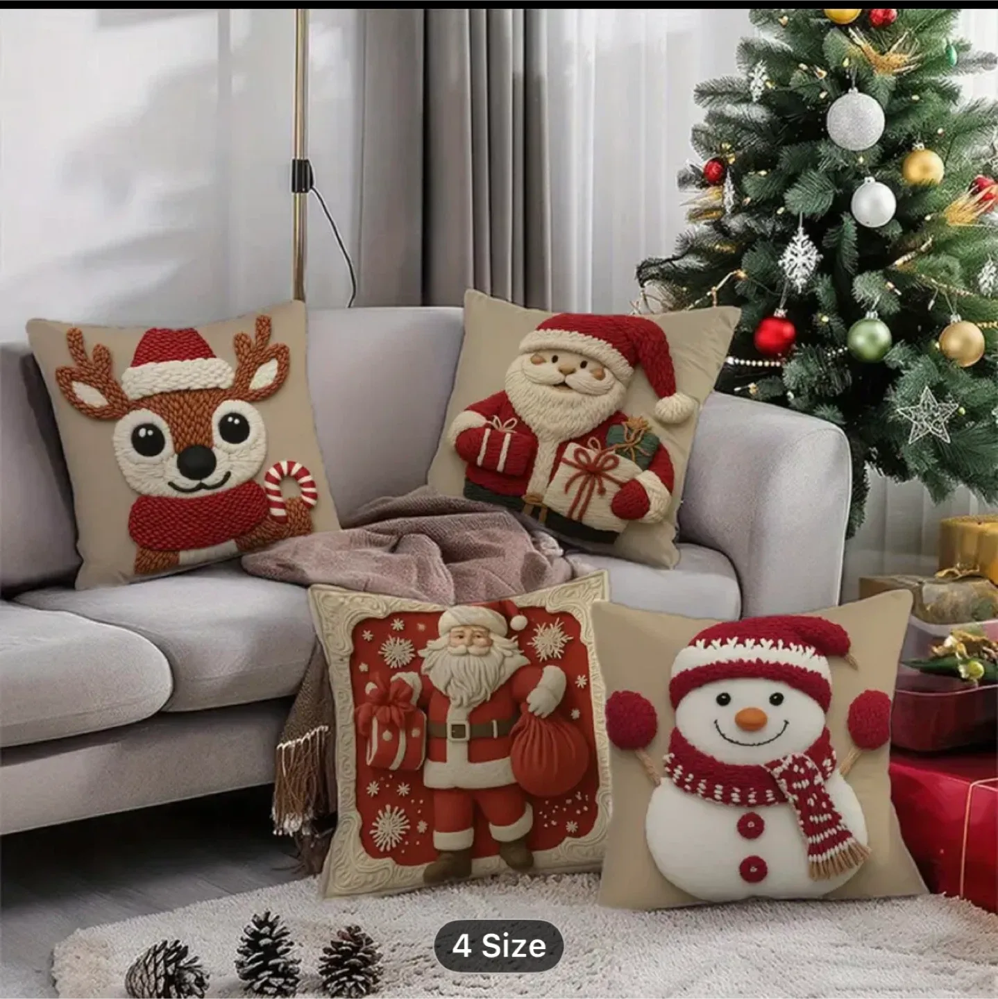 4 pcs Christmas Decorative Throw Pillow Covers,