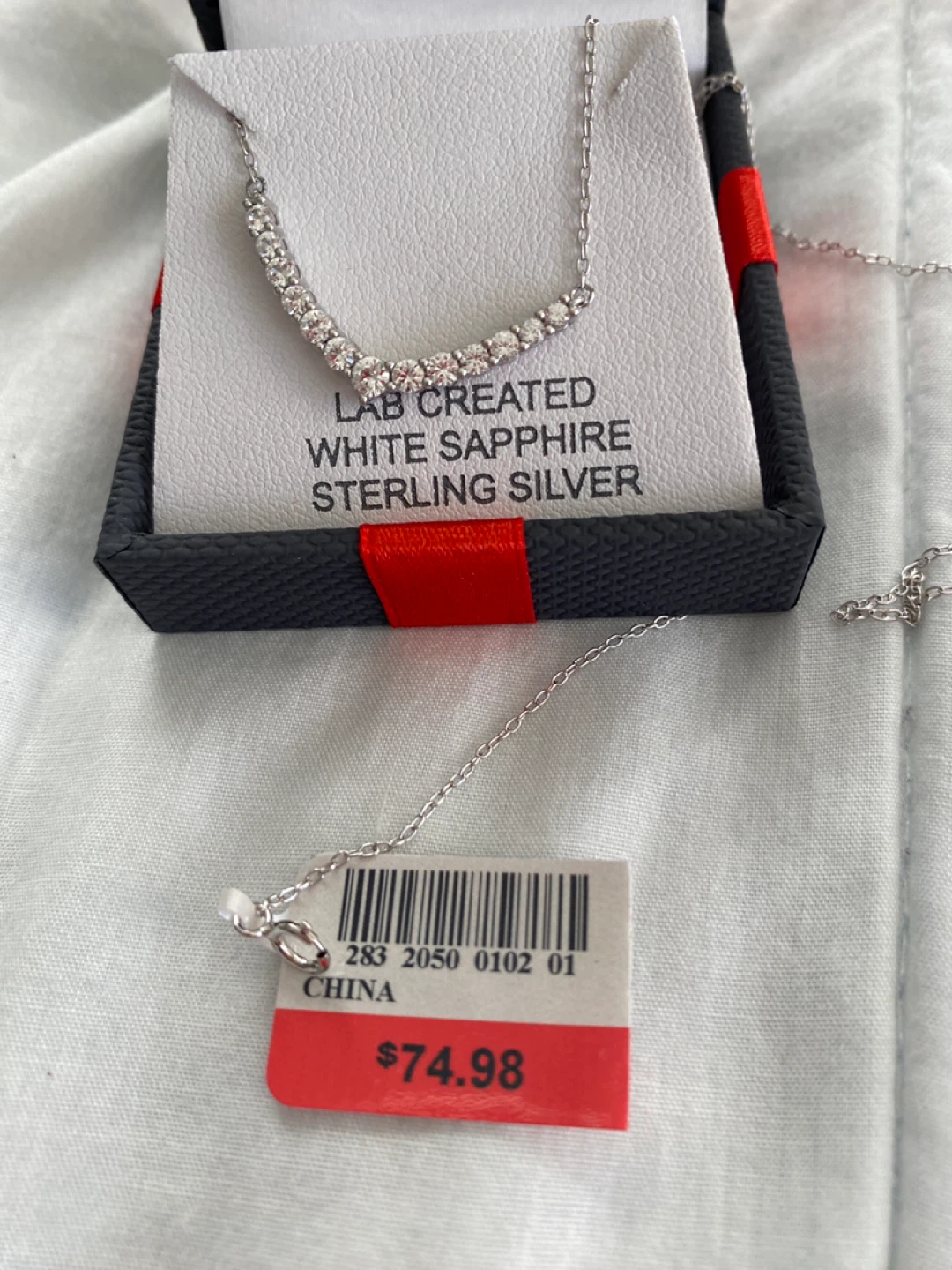 Lab Created White Sapphire Sterling Silver Necklace 18" - photo 3