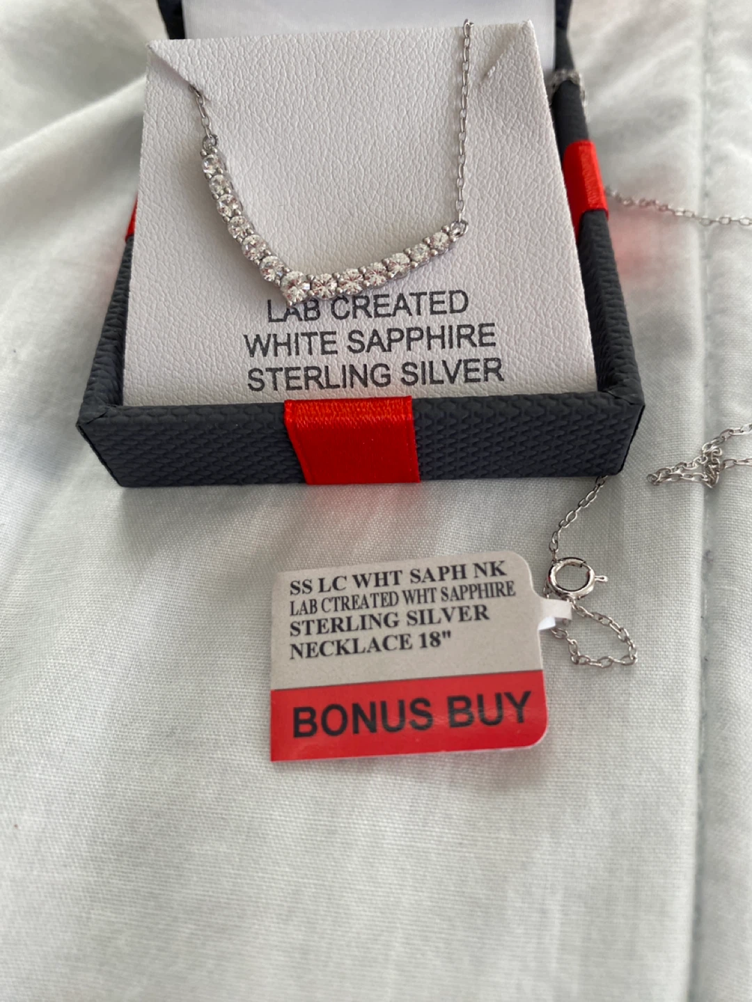 Lab Created White Sapphire Sterling Silver Necklace 18" - photo 2