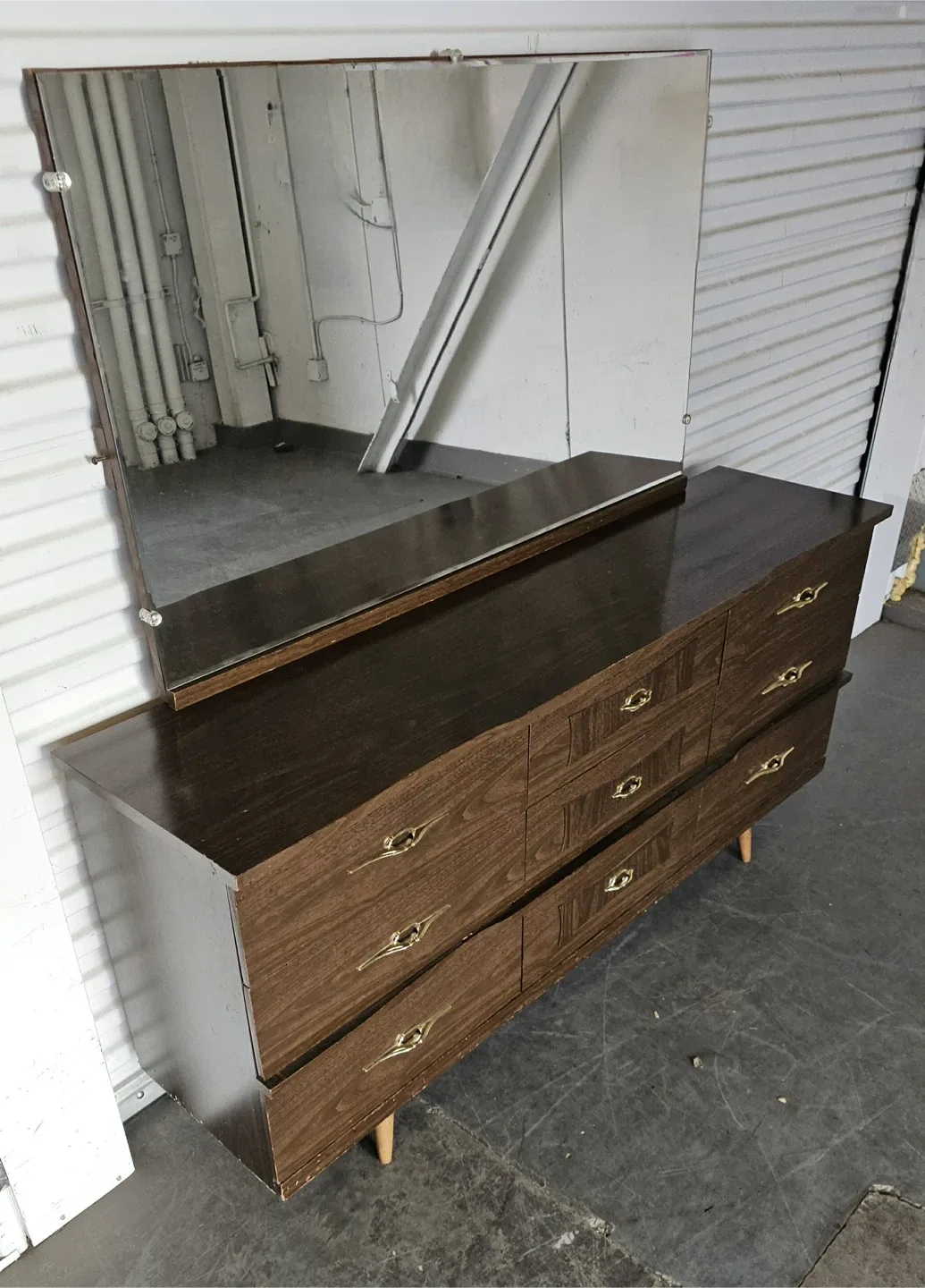 Vintage 9 drawer MCM dresser laminate/pressboard/wood image indicator(2)