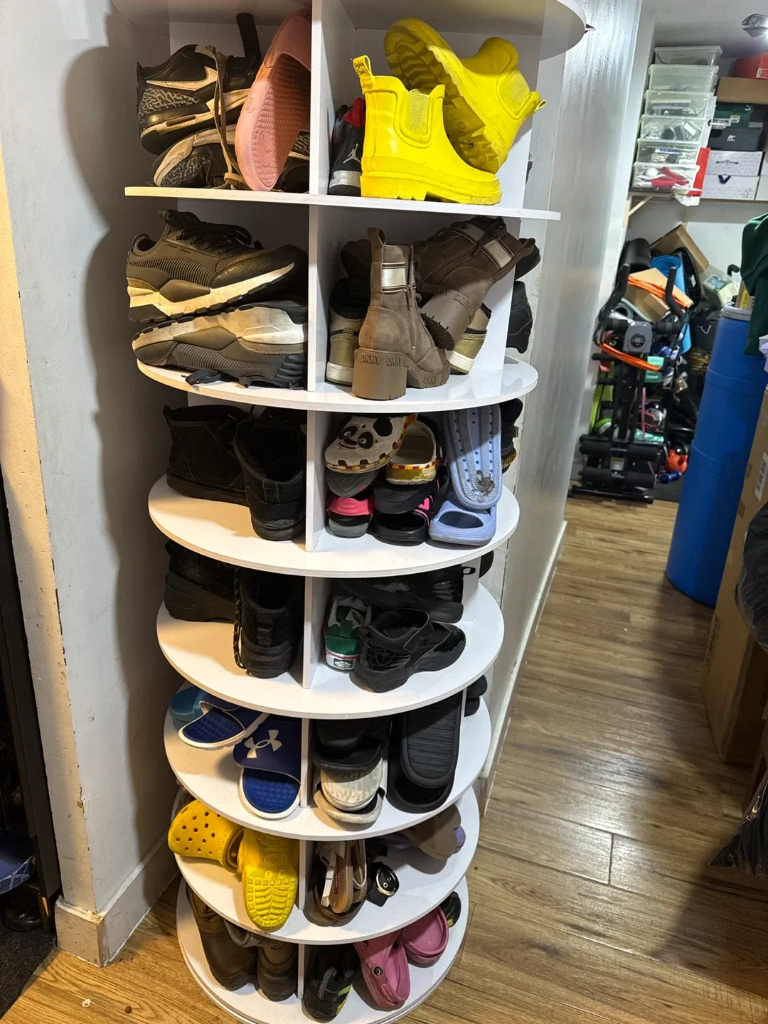 White Round Rotating Shoe Rack