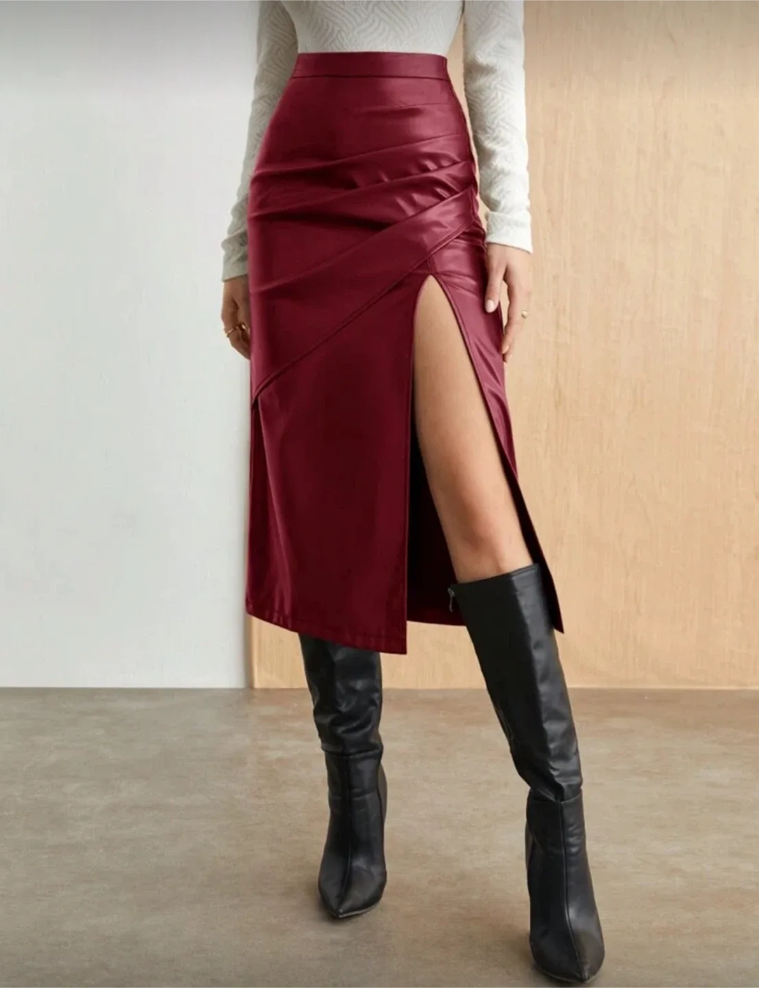 Red Faux Leather Skirt
