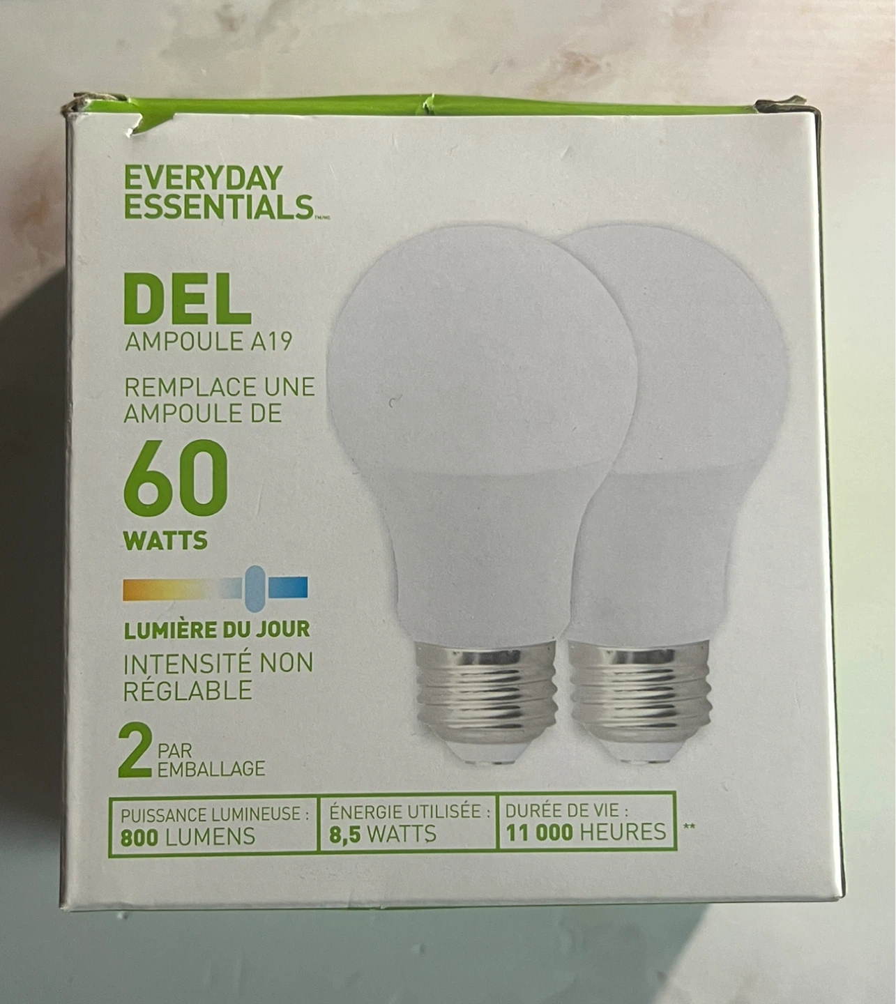 New Everyday Essentials DEL A19 60 Watts Light Bulbs - 2 Pack