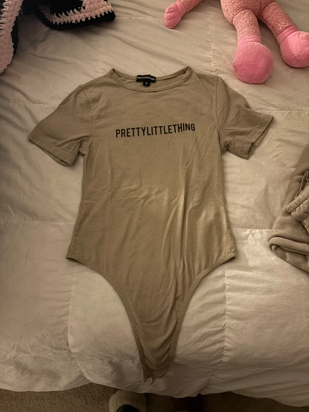 PrettyLittleThing Beige Bodysuit & Joggers Set