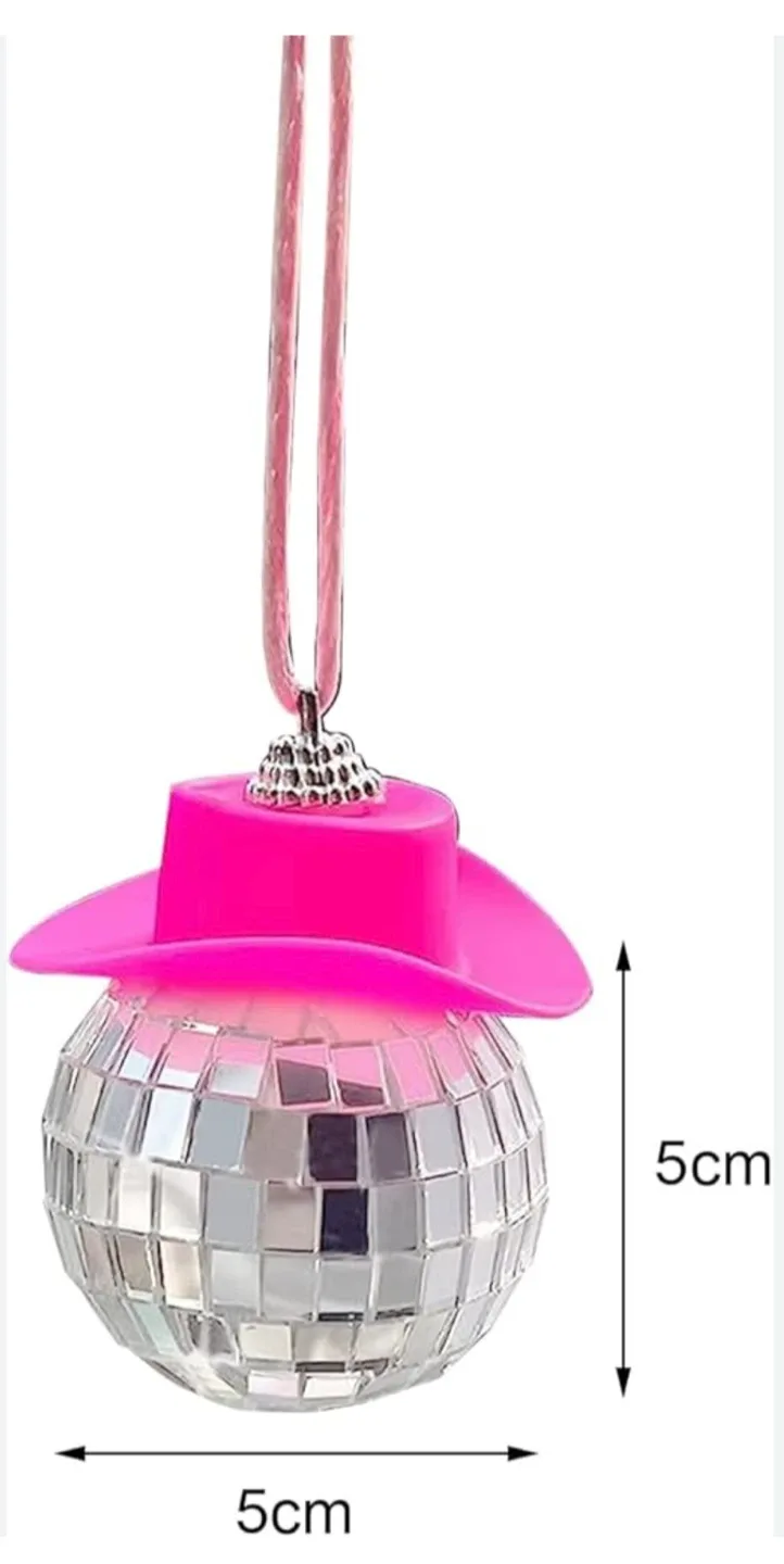 Disco Ball Ornament with Pink Cowboy Hat image indicator(3)
