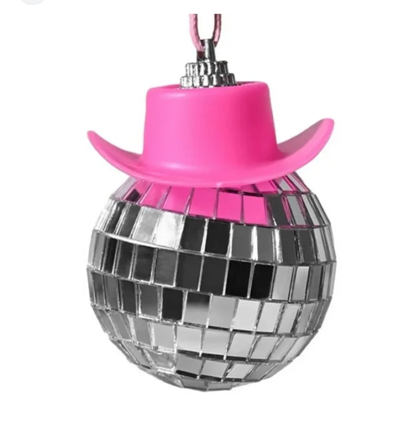 Disco Ball Ornament with Pink Cowboy Hat image indicator(4)