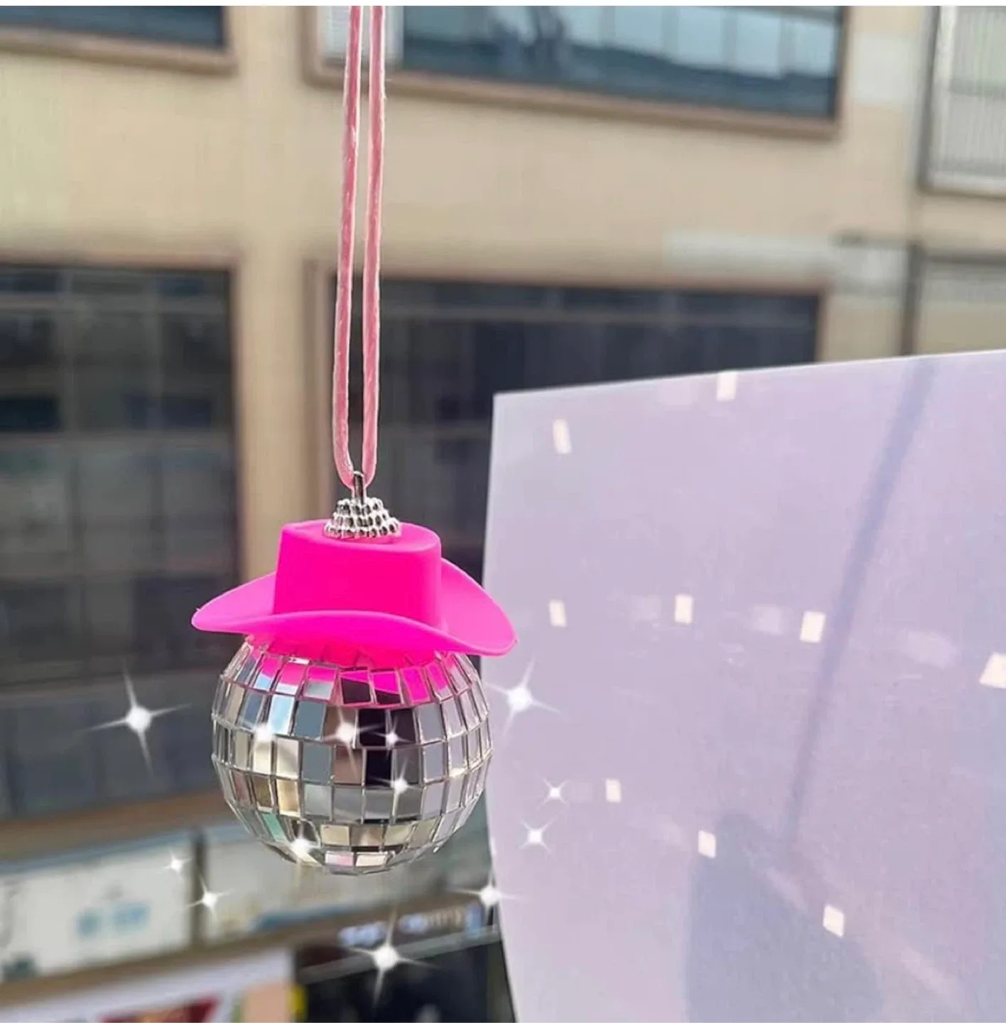 Disco Ball Ornament with Pink Cowboy Hat image indicator(2)