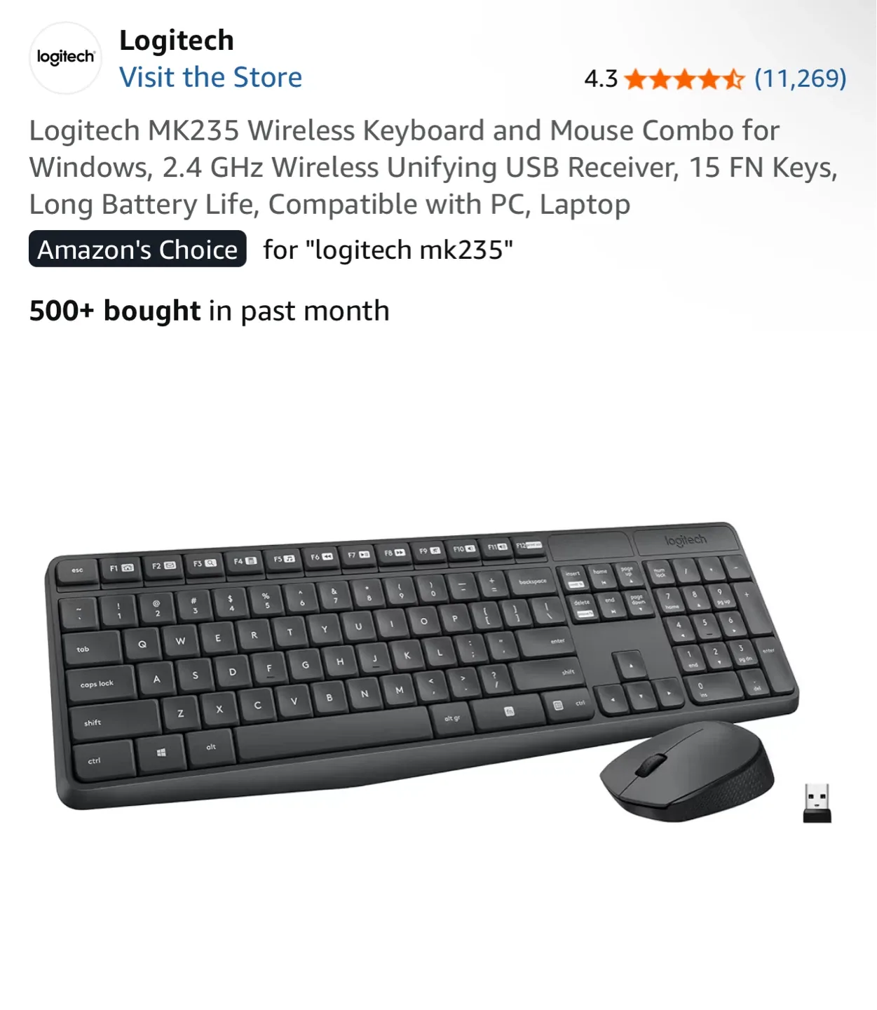 Logitech MK235 Wireless Keyboard and Mouse Combo