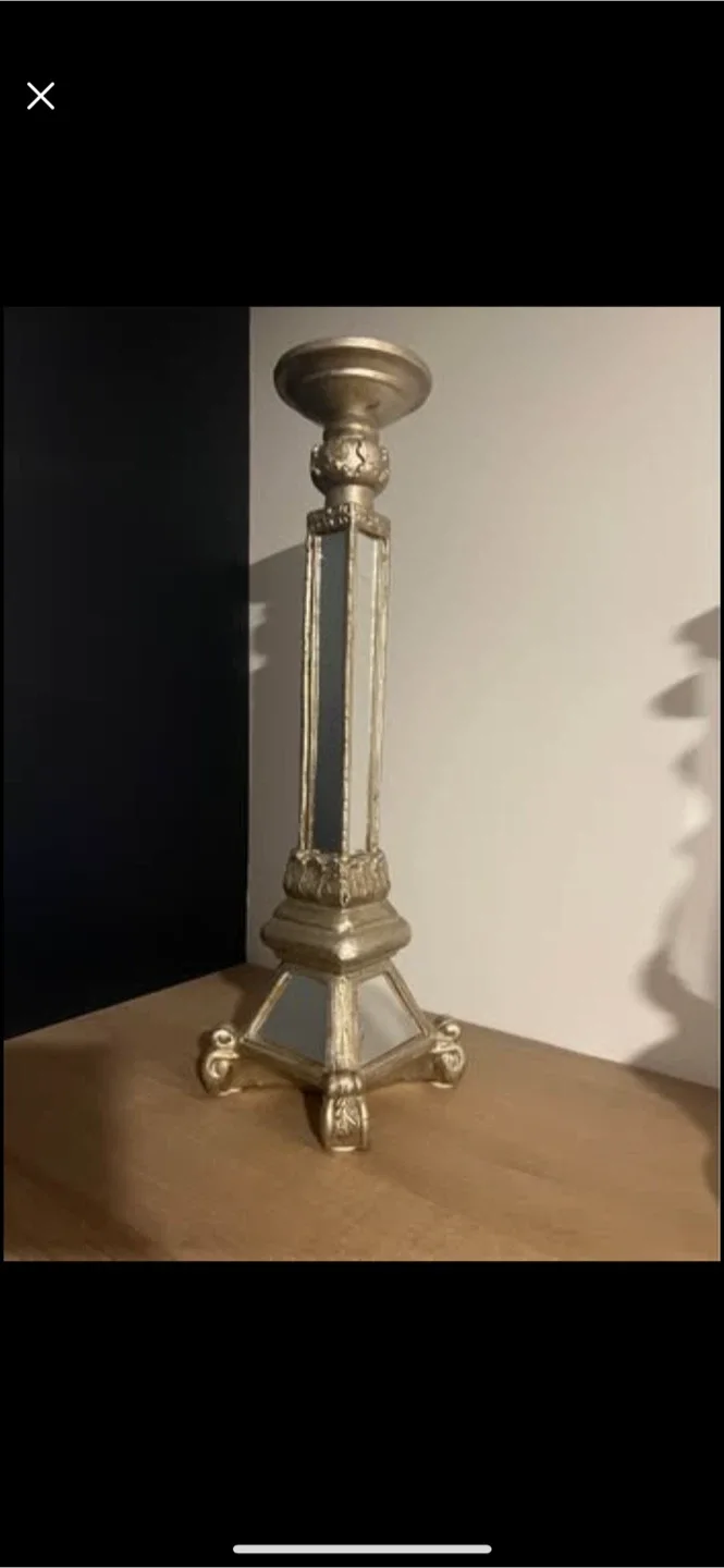 Decorative Silver & Mirrored Candlestick Holder