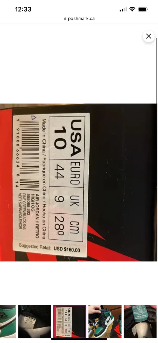 Nike Air Jordan 1 Retro High OG Green, Size 10 image indicator(4)