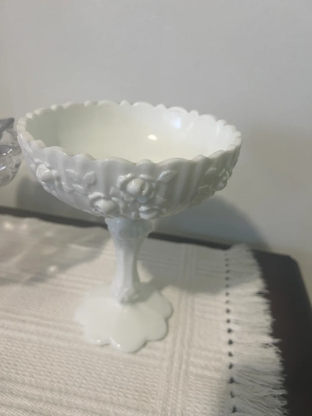White Milk Glass Compote Candy Dish