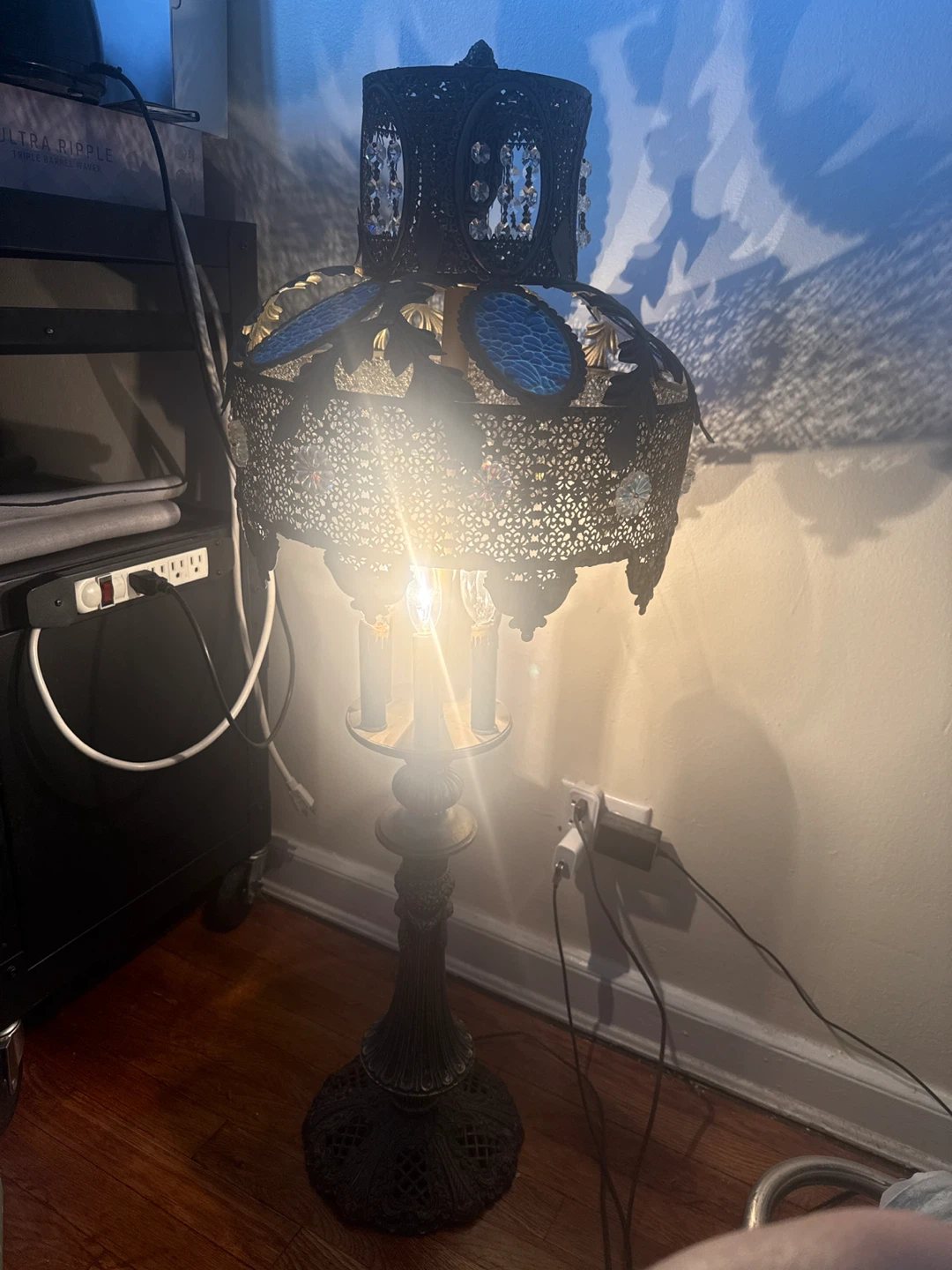 Vintage Style Floor Lamp - Ornate Blue Accents