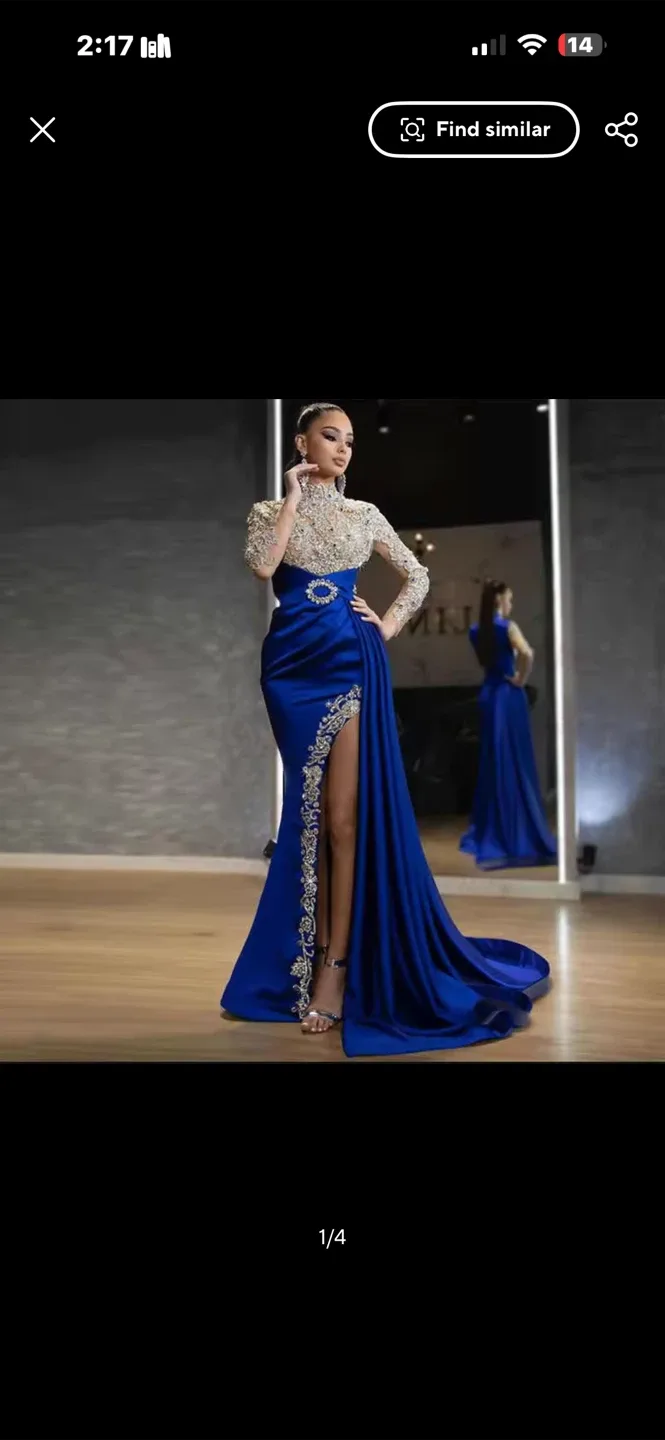Blue Embellished Evening Gown