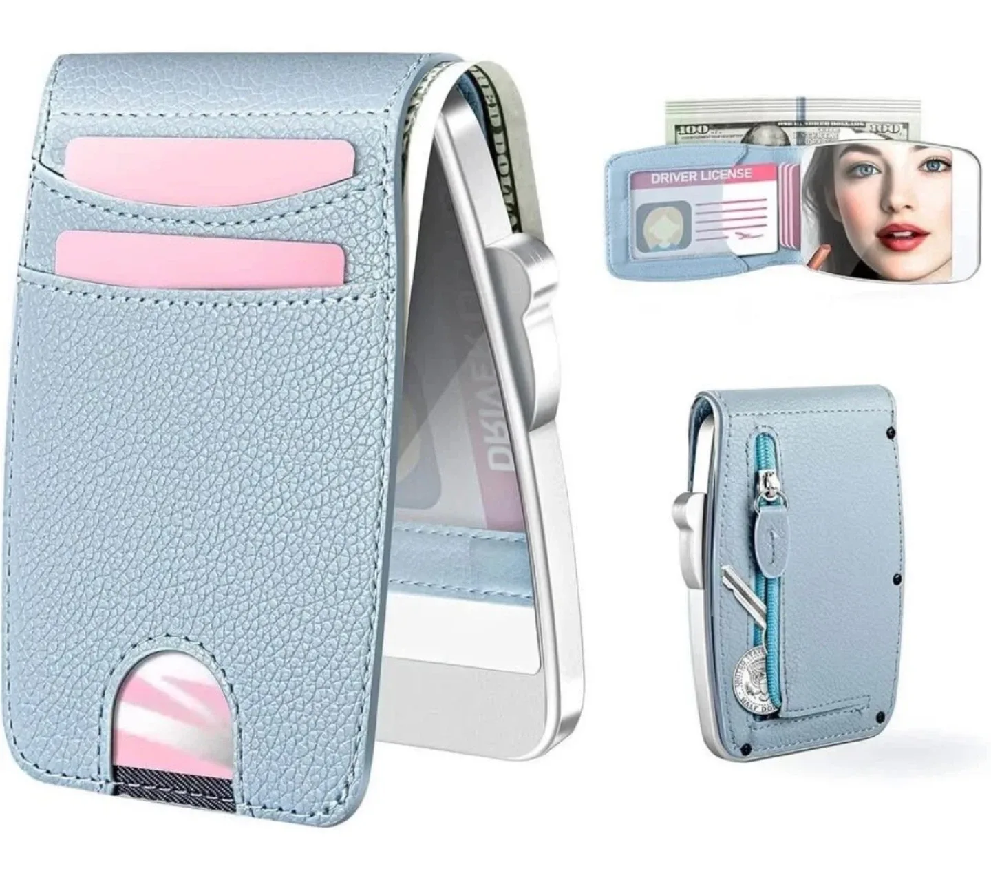 RFID Blocking Pop-Up Wallet with Mirror - Blue