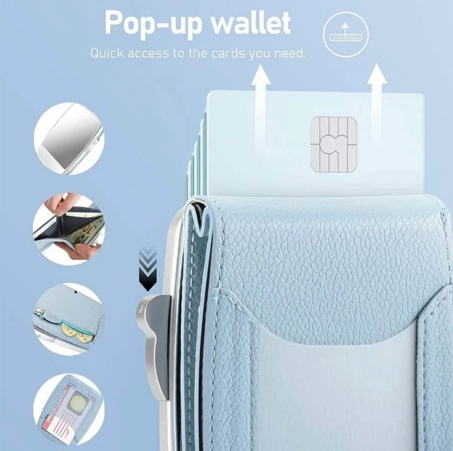 RFID Blocking Pop-Up Wallet with Mirror - Blue image indicator(3)
